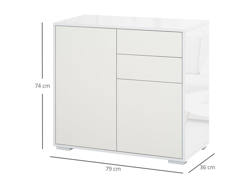  Buffet de cuisine à 2 portes, 2 tiroirs, structure blanche laquée, étagère réglable et système d'ouverture par simple pression, 79 x 36 x 74 cm, blanc  - Conforama E