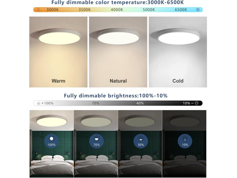  Plafonnier led intelligent 54 w – lampe de plafond wi-fi à intensité variable, compatible alexa et google home, 3000–6500 k, (ø 50 cm)  - Conforama D
