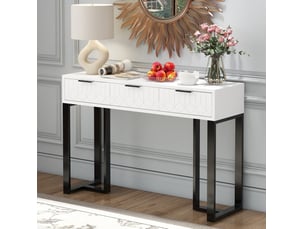 Table console 120x36x80 cm avec 3 tiroirs, mdf blanc et noir