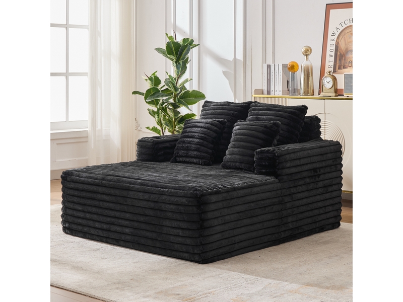 Canapé noir en fausse fourrure 135x128x86 cm avec porte-gobelets intégrés et dossier segmenté  - Conforama B