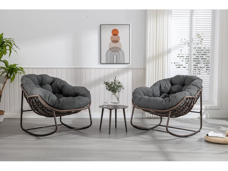 Fauteuil à bascule extérieur rotin wicker oversized gris foncé - Conforama D