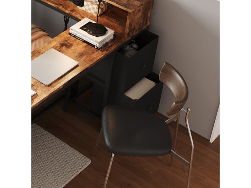  Lit métal 120x200 cm avec rangements - noirnature, 2 tiroirs, étagères, usb, table de chevet, pochettes textiles  - Conforama E