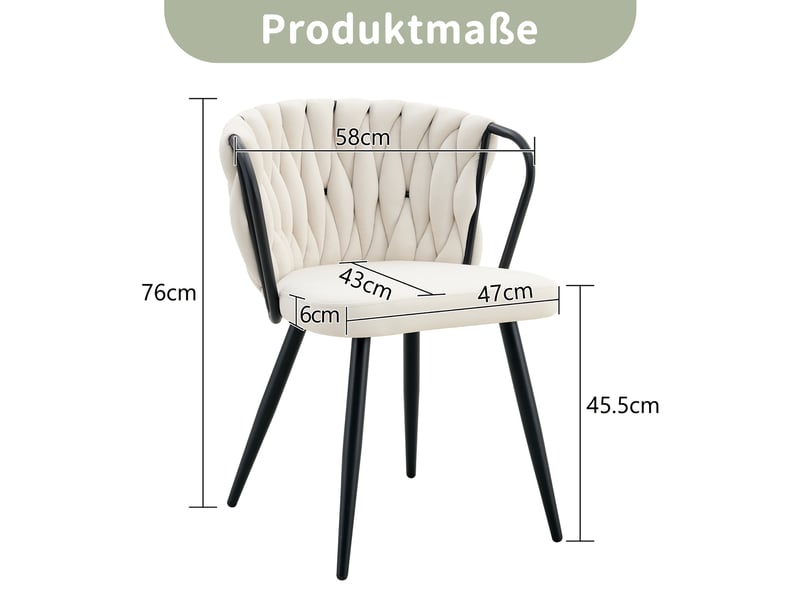  Lot de 2 chaises de salle à manger,43x58x76 cm,velours,beige et noir  - Conforama C