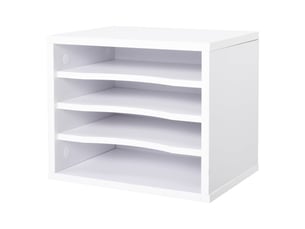 Organiseur de bureau compact 4 niveaux 35,5 x 25 x 28,6 cm étagères amovibles gain de place moderne épuré en mdf blanc 21_0006129