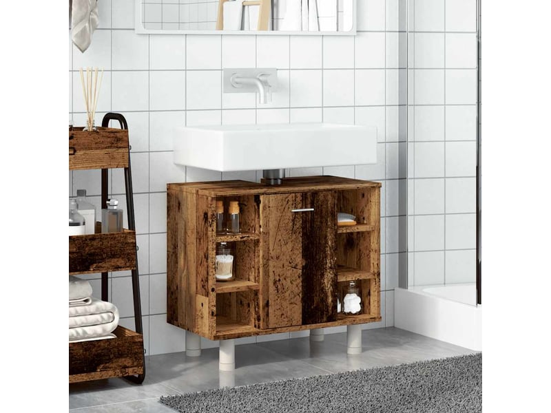  Armoire de salle de bain, meuble de rangement vieux bois 60x32x53.5 cm  - Conforama D