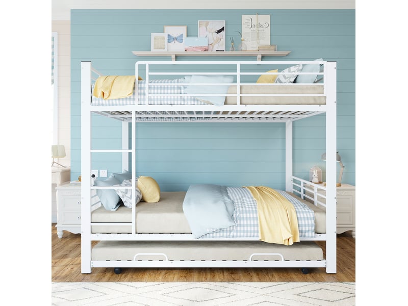  Lit superposé 140x200 cm avec lit gigogne en métal blanc mat  - Conforama D