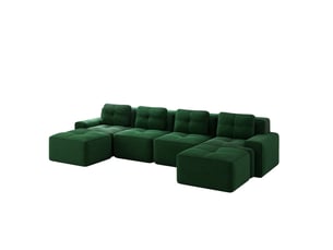 Canapé d'angle modulable 4 places en velours côtelé vert, assise profonde et confort nuage pour le salon