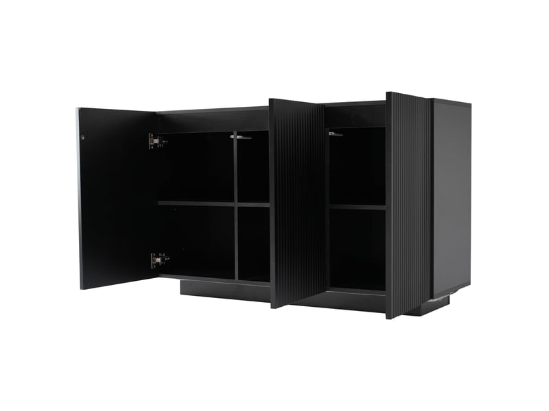  Buffet 120x40x75 cm, led intégré, commande bluetooth, façade à rayures verticales, plateau effet marbre en mdf, noir  - Conforama A