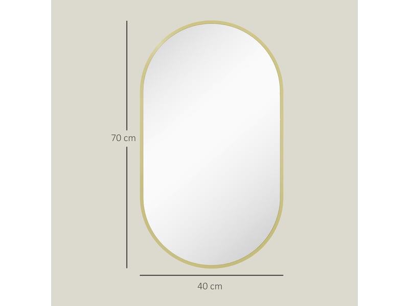 Miroir de salle de bain ovale 40 x 70 cm, miroir mural décoratif avec cadre en aluminium pour salon, installation horizontale ou verticale, doré - Conforama E