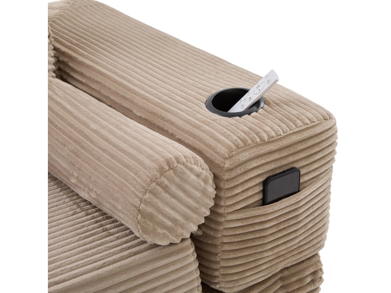  Canapé convertible 3 places 232 x 98 x 80 cm – beige – poches latérales et porte-gobelets  - Conforama E