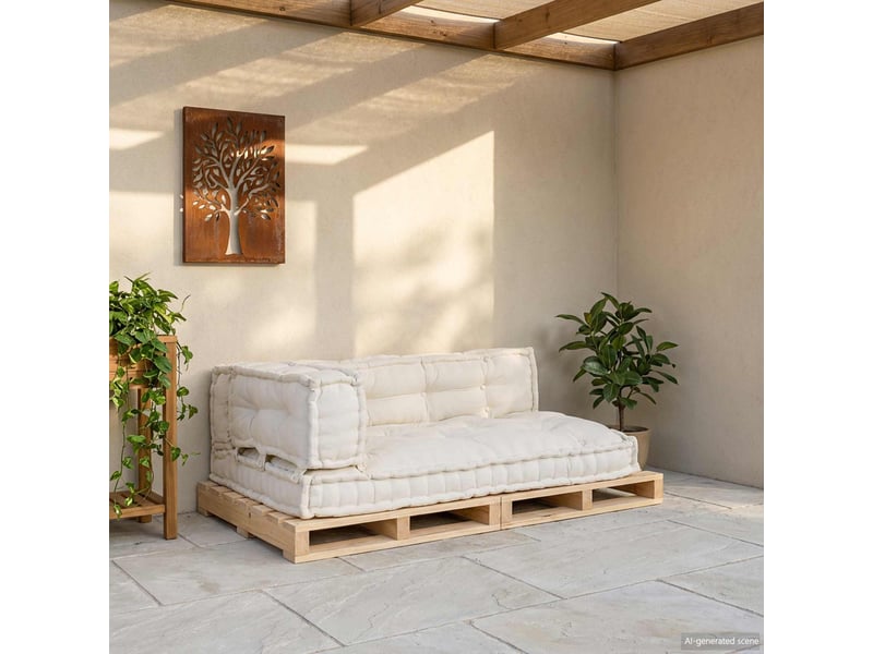  Coussin de canapé sur palette, coussin de chaise 3 pc tissu crème 120 x 80 x 34 cm cf54208  - Conforama C