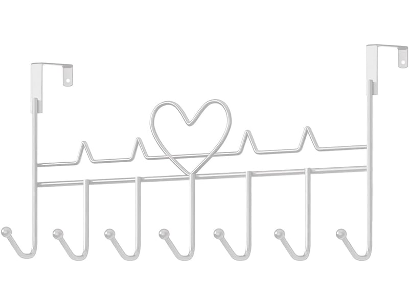 Crochets de porte en forme de cœur blanc pour économiser de l'espace - porte-manteau mural sans perçage - organiseur à suspendre pour serviettes - Conforama A