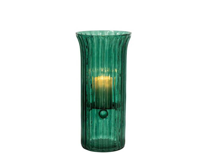  Photophore strié en verre quirin 40cm turquoise  - Conforama B