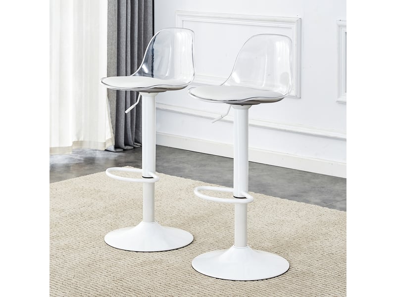 Chaise pivotante 2-pack, dossier transparent, pieds métalliques blancs, hauteur réglable 82–104 cm - Conforama B
