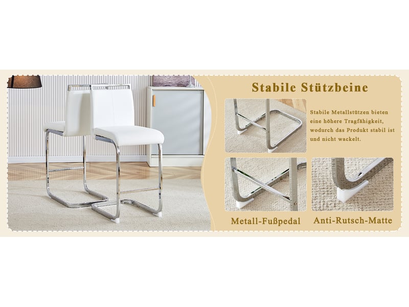 Lot de 2 tabourets de bar en simili cuir blanc avec pieds métal argenté, hauteur 96.5 cm, chaises hautes de salle à manger - Conforama D