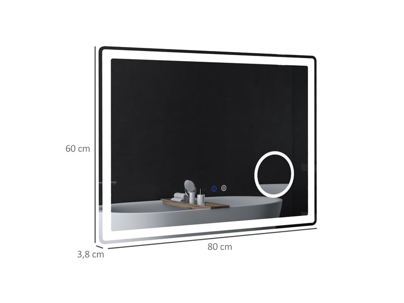  Miroir de salle de bain led avec zone grossissante 3x et anti-buée 80x3,8x60 cm  - Conforama C