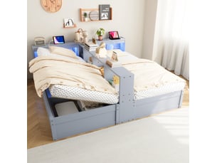 Lit avec rangement 2x90x200 cm <strong>OKWISH</strong> <strong></strong> coloris gris