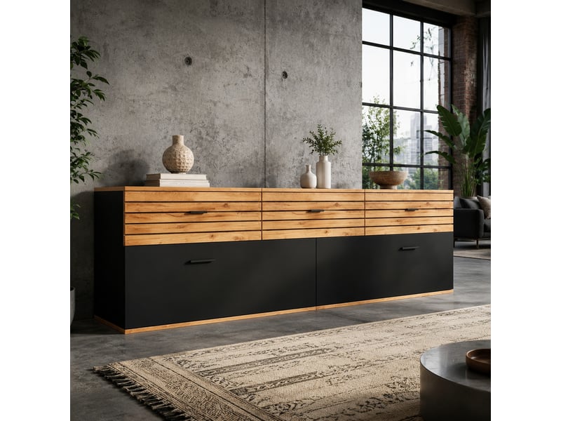  Meuble tv avec 3 tiroirs et 2 portes, 3 niches, pour téléviseur jusqu'à 65 pouces, salon, 168×38×59 cm  - Conforama C