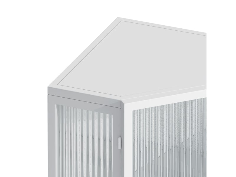  Meuble d’angle au sol 80 cm avec portes en verre trempé, 2 niveaux de rangement, blanc  - Conforama D