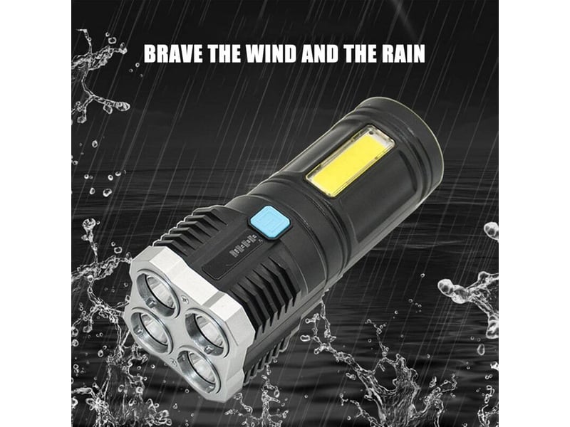 Lampe de poche led super lumineuse avec éclairage latéral cob, torche rechargeable usb 4 modes d'éclairage, avec fonction d'affichage de l'alimentatio - Conforama E