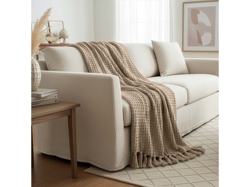  Plaid en coton 140x200 cm nael taupe, par soleil d'ocre  - Conforama A