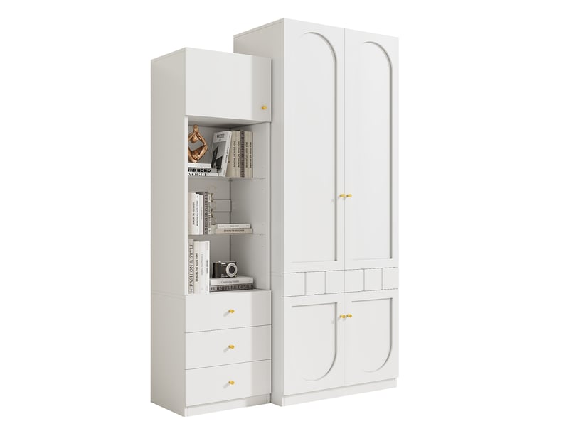  Ensemble meuble de chambre comprenant une armoire 2 portes 80x50x200cm et une vitrine 50x40x180cm en blanc laqué  - Conforama A