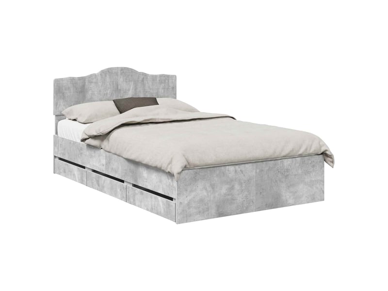  Lit double- lit adulte -  cadre de lit gris béton 135 x 190 cm bois ingénierie  - Conforama A