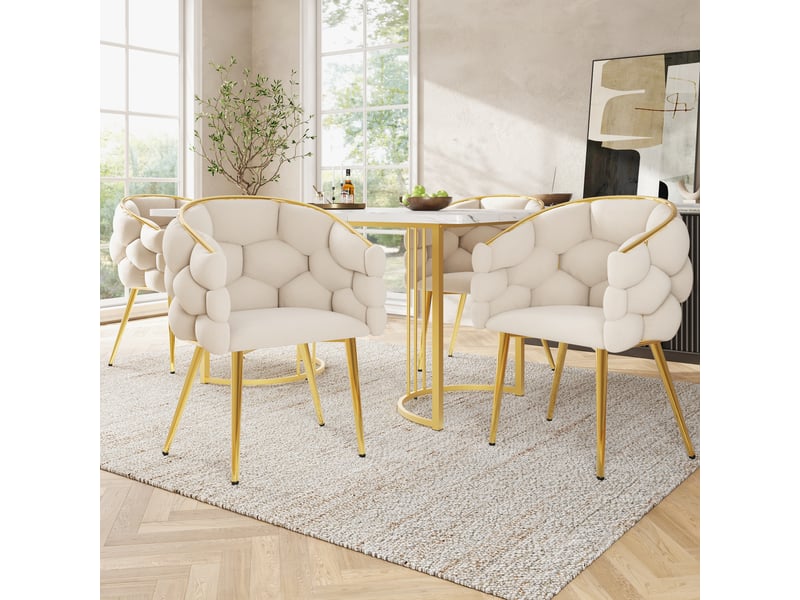  Lot de 4 chaises de salle à manger,62x46x74 cm,avec pieds dorés,velours,beige  - Conforama B