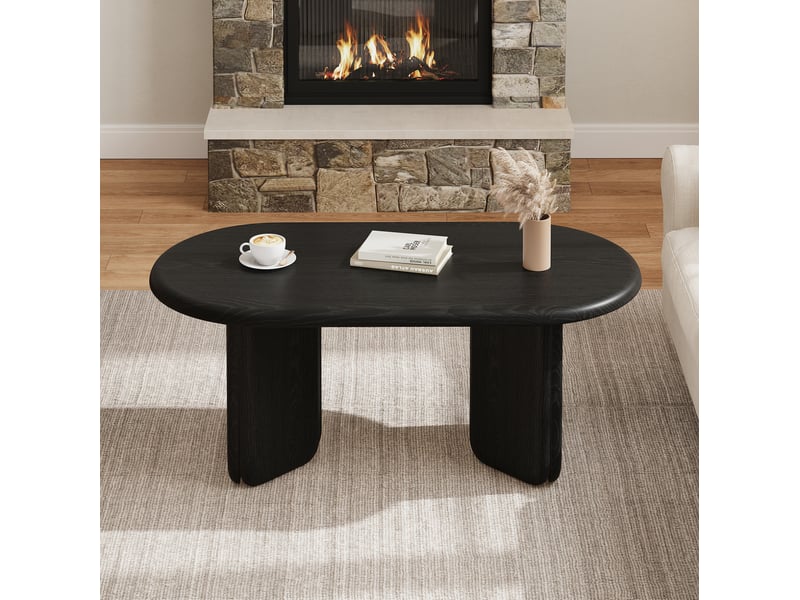  Table basse ovale fixe avec plateau spacieux et pieds arrondis, style moderne pour salon en mdf noir 99 × 50 × 40 cm  - Conforama D