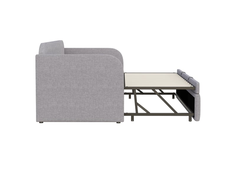  Lit banquette extensible en tissu gris clair, lit simple convertible, 90x190 cm et 180x190 cm, sans matelas  - Conforama E