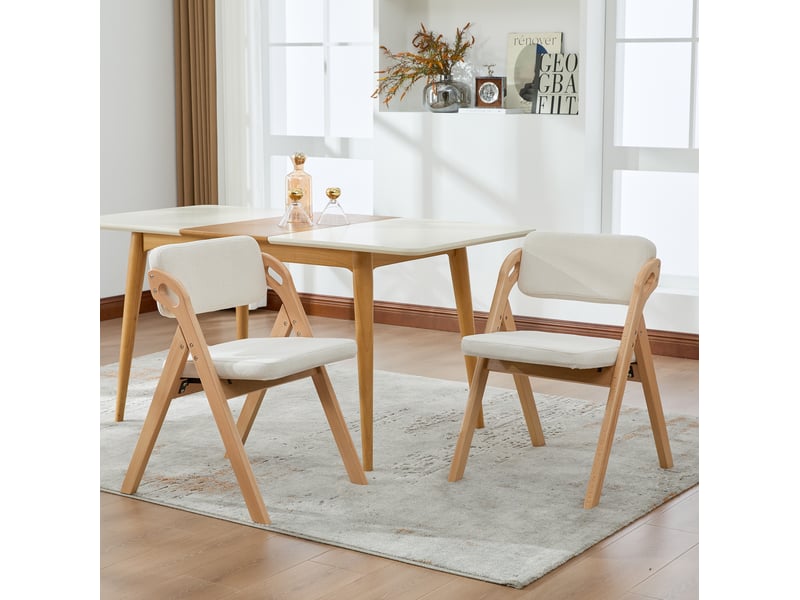 Chaises de salle à manger pliantes lot de 2 avec assise rembourrée et dossier épais en bois et lin beige - Conforama D