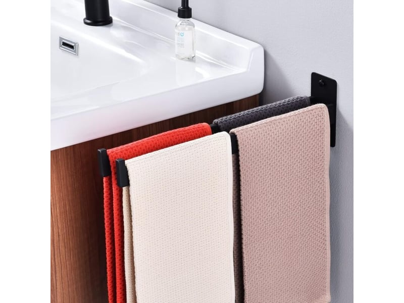  Porta asciugamani quadrato in acciaio inossidabile con due bracci, portasciugamani da parete per bagno e cucina nero opaco 39 cm  - Conforama E