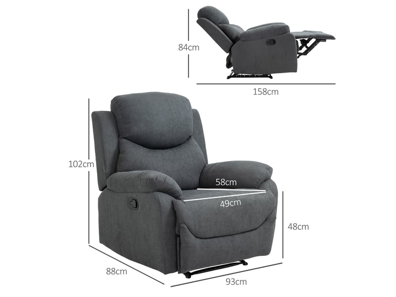  Fauteuil relax inclinable,93x88x102 cm,dossier 150°,polyester,gris foncé  - Conforama B