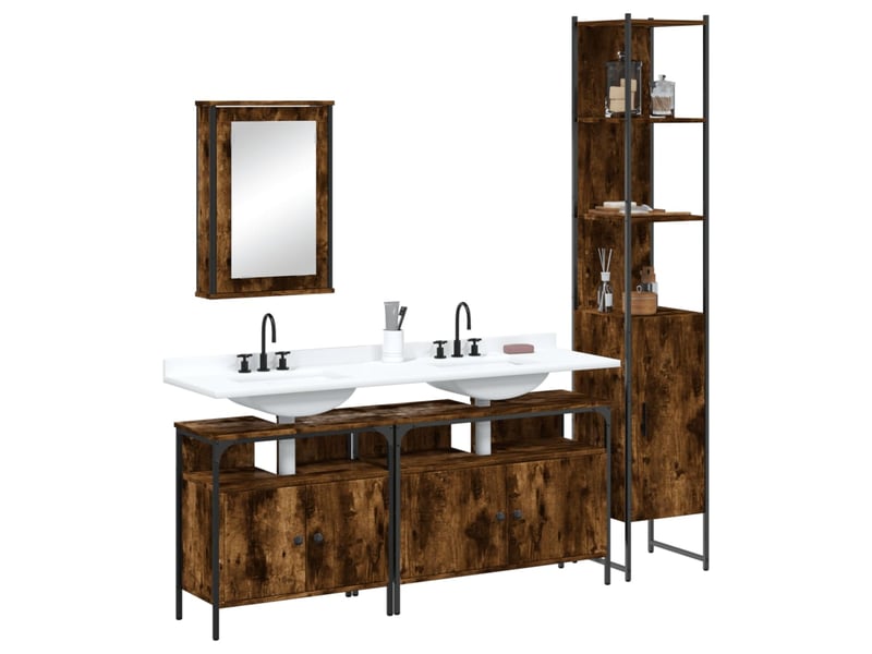  Ensemble de meubles de salle de bain 4 pcs chêne fumé bois cf63856  - Conforama B