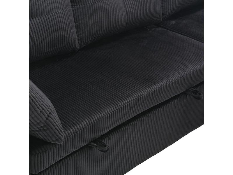 Canapé modulable noir avec rangement intégré - canapé d'angle convertible lit avec rangement en velours côtelé pour salon moderne - Conforama W