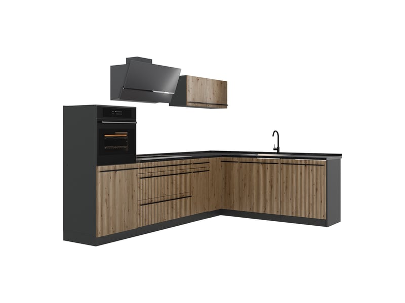  Vicco cuisine en angle, chêne artisananthracite, 287 x cm plan de travail anthracite  - Conforama A