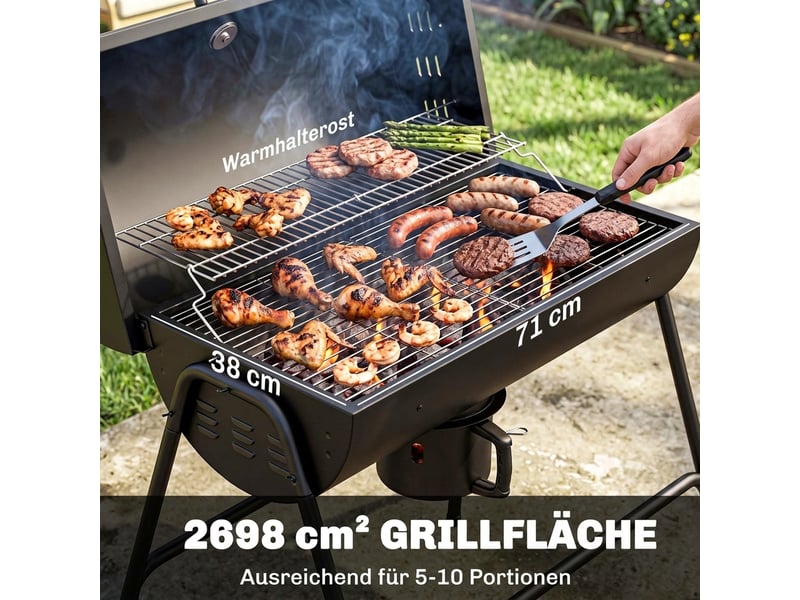  Barbecue au charbon avec couvercle, thermomètre et roues, 95 x 71,5 x 102 cm  - Conforama R