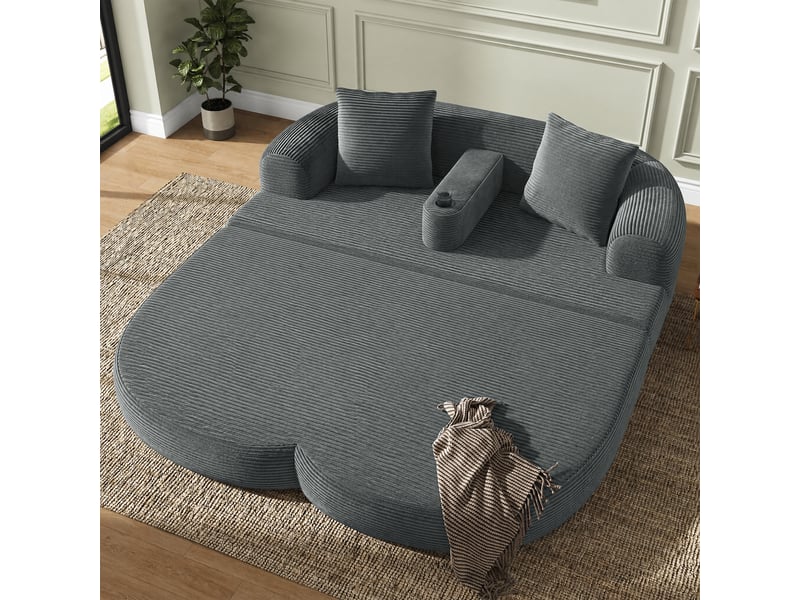 Canapé de sol pliable 2 places, 184x176x47 cm, canapé lounge 2-en-1 sans montage, accoudoir amovible avec porte-gobelet, velours côtelé gris - Conforama B
