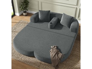Canapé de sol pliable 2 places, 184x176x47 cm, canapé lounge 2-en-1 sans montage, accoudoir amovible avec porte-gobelet, velours côtelé gris