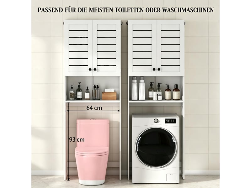  Meuble wc sur toiletteslave-linge, double porte persiennée, rangement gain de place  - Conforama D
