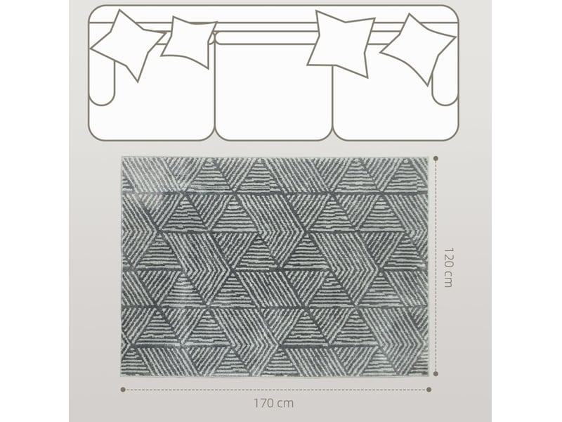  Tapis de salon moderne 170 x 120 cm – gris foncé – lavable en machine, motif géométrique et doux au toucher  - Conforama C