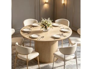 Table à manger ronde 4-6 personnes ø120 cm, base cylindrique, effet bois naturel