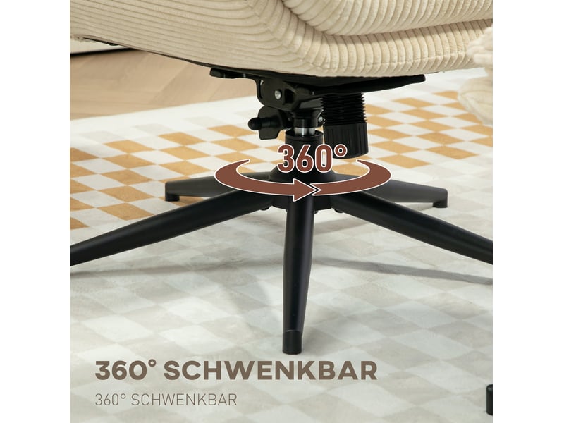  Fauteuil relax pivotant 360° avec repose-pied 85 x 74 x 104 cm – beige – dossier inclinable  - Conforama C