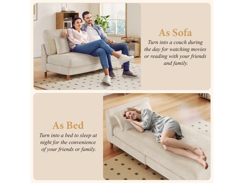 Canapé d'angle réversible en velours cotelé - 2 places + méridienne - beige - 256 x 160 x 88 cm 256x160x88cm - Conforama W