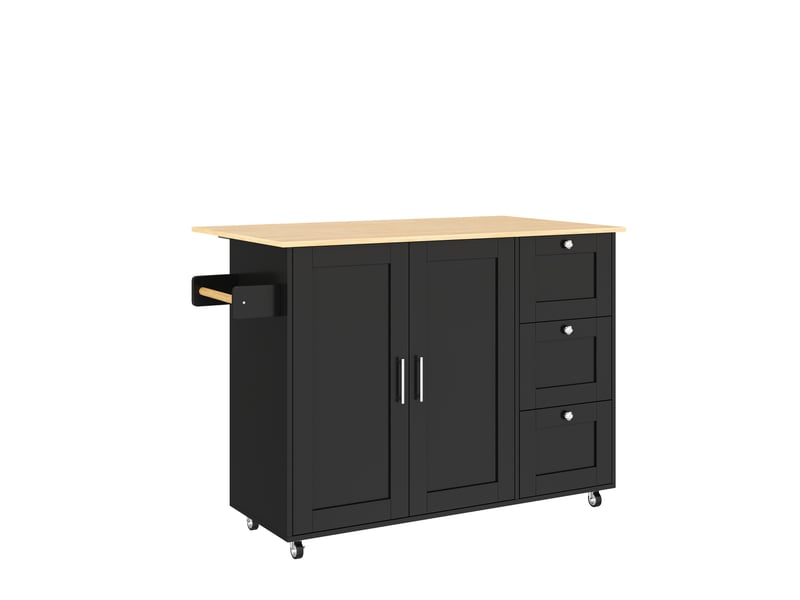 Chariot de cuisine mobile - dimensions - plan de travail en chêne pliable 135x44x90cm - Conforama E