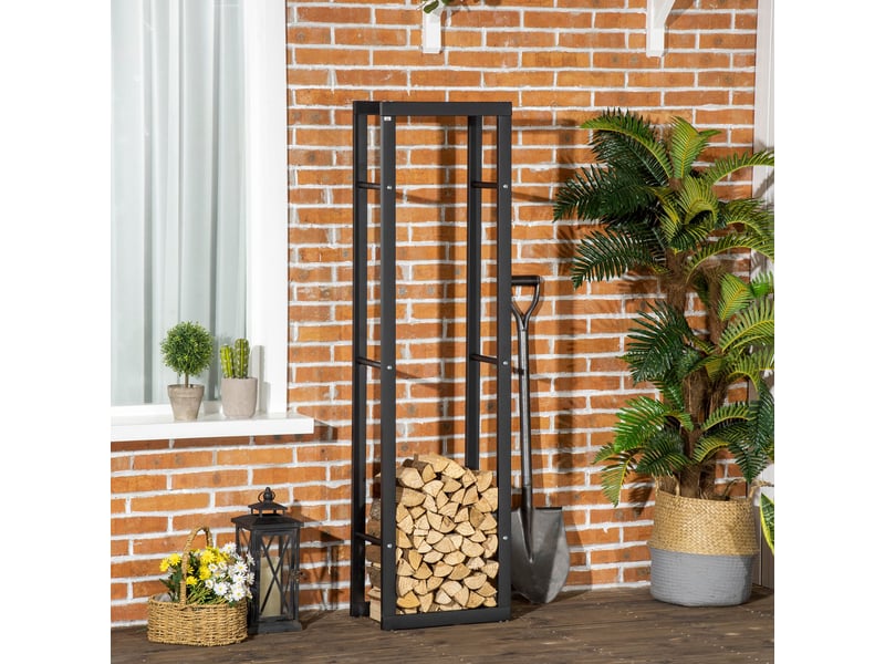  Porte-bûches vertical en métal noir, charge 100 kg, intérieur et extérieur, 40 x 25 x 150 cm  - Conforama C