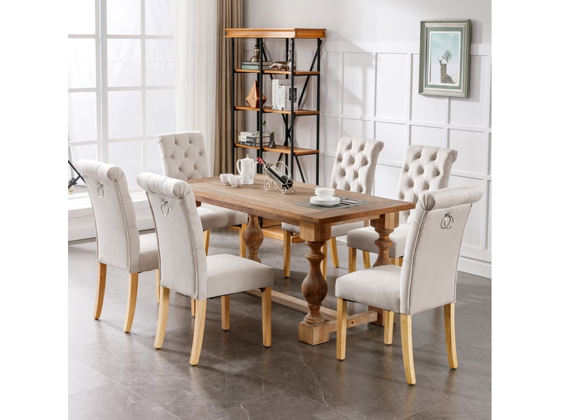  Lot de 6 chaises de salle à manger en velours beige avec pieds en chêne  - Conforama C
