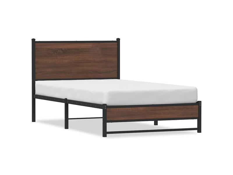  Lit simple- lit adulte -  cadre de lit en métal sans matelas chêne marron 100x200 cm  - Conforama A