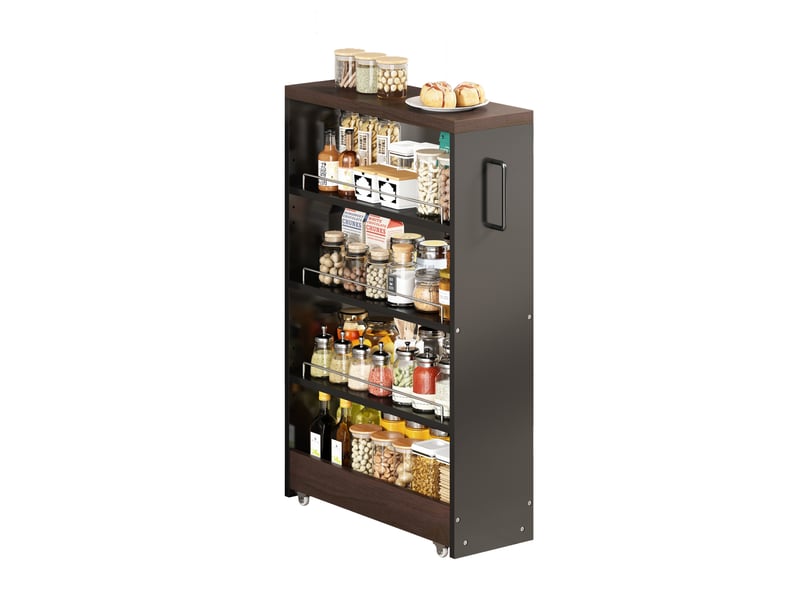  Desserte de rangement étroite 55x12x85 cm – 4 étagères réglables sur roulettes – noir et marron pour salle de bain  - Conforama D