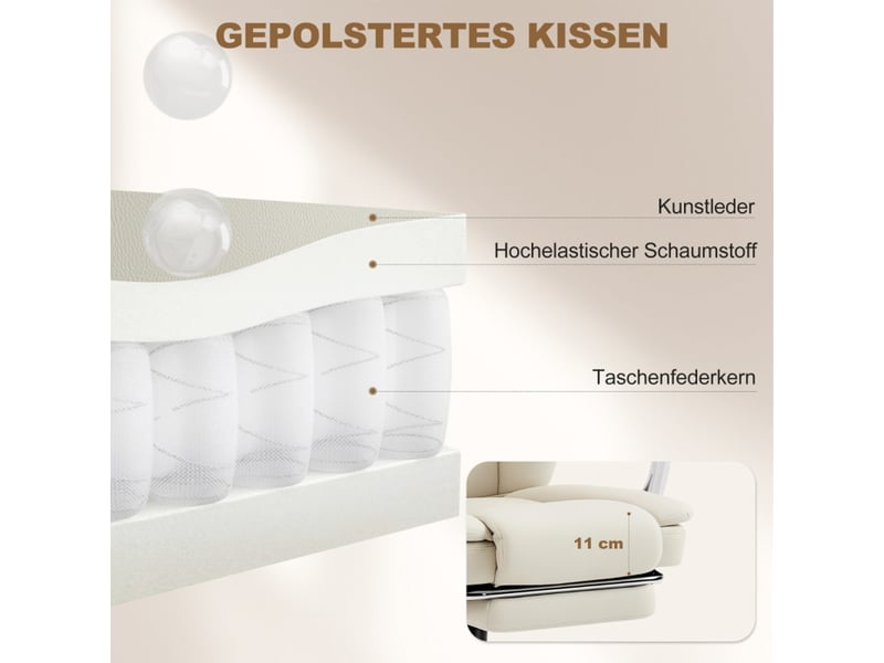  Chaise de bureau inclinable beige en similicuir avec repose-pieds et hauteur réglable  - Conforama R
